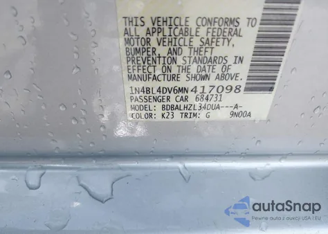 2021 Nissan Altima Sv Fwd из США, поврежденный, VIN 1N4BL4DV6MN417098